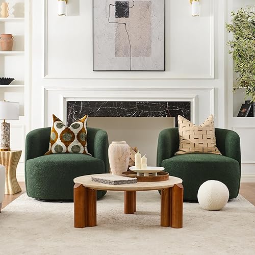 Miniatura 30 de KINWELL Juego de 2 sillas giratorias de barril Boucle de 34 pulgadas de ancho, sin montaje, sillones tapizados redondos, sillas decorativas, sofá