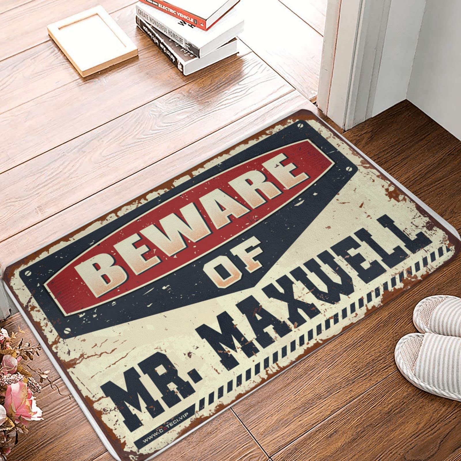 Zerbino unico per interni e ingresso con scritta "Beware of Mr. Maxwell", zerbino decorativo per esterni per ingresso di casa (65 x 90 cm)