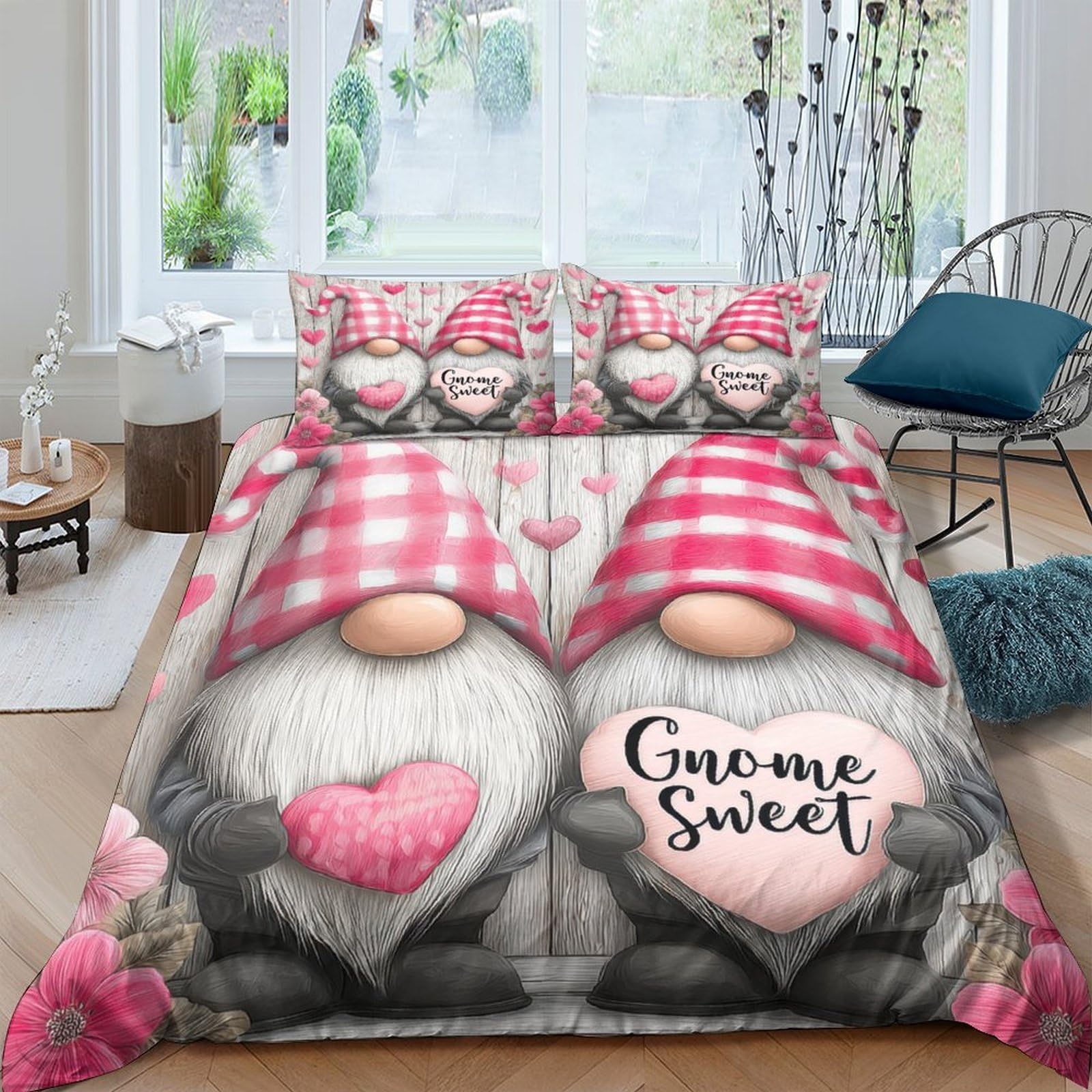 Ctjqhvkz Style-9 3D Printed Pink Gnome Fitted Sheet Microfiber Soft Breathable Red Heart Mattress Cover For Bedroom Guest Room Decor Single（135X200cm）