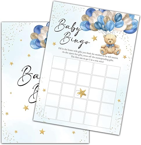 Juego de baby shower con globo de oso, juego de fiesta de bingo para baby shower, juegos de fiesta de revelación de género con temática de estrella,