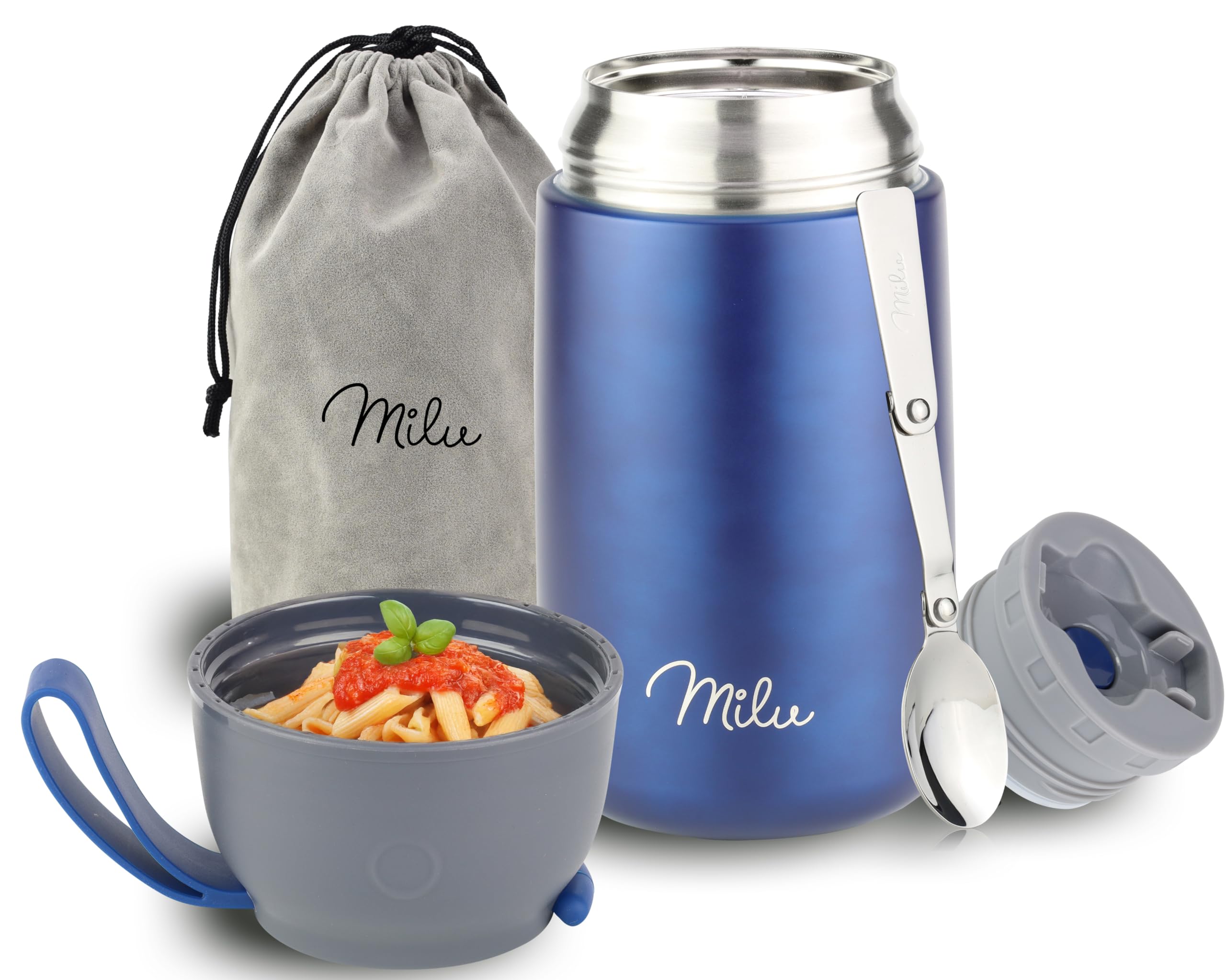 Milu Food Flask for Hot Food - 800ml Leakproof Insulated Stainless Steel Thermal Lunch Box, Soup Container with Spoon, BPA-Free, To go Meal Prep, Porridge (Navyblue, 800ml)