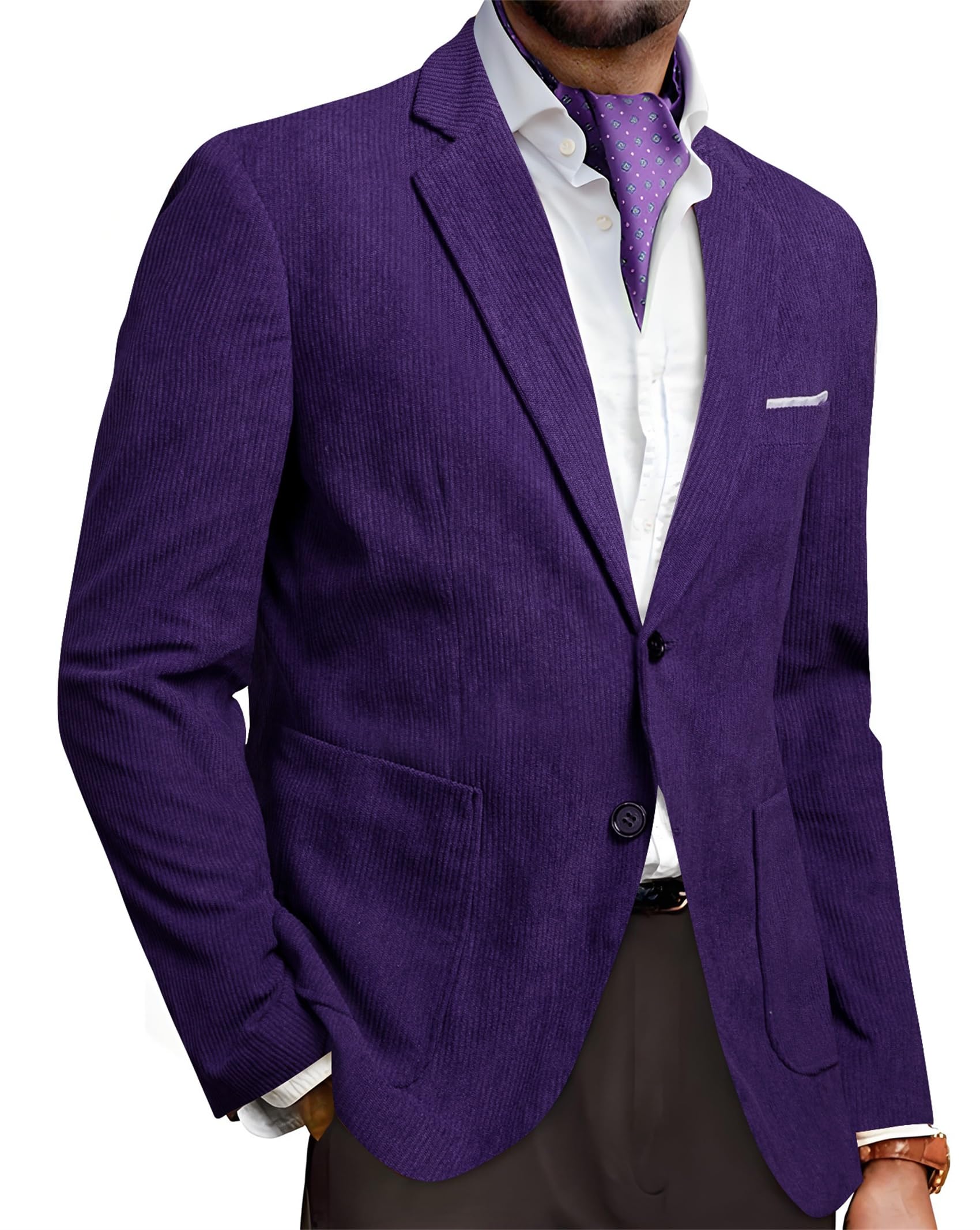 Barry.Wang Men's Vintage Corduroy Blazer Jackets Business Casual Sport Coat
