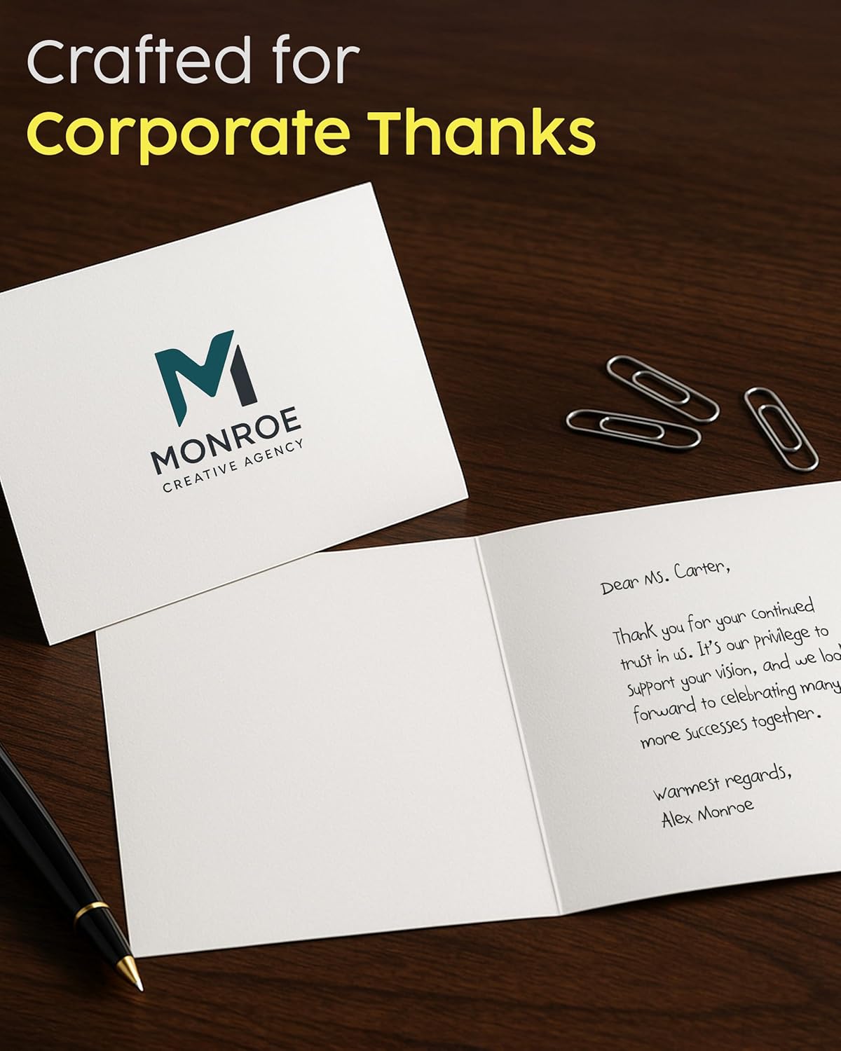 Printualist Personalized Logo Thank You Cards with White Envelopes – Custom Printed 7″×5″ Folded Business Greeting Cards – Bulk Pack (1–100 Cards) - Image 4