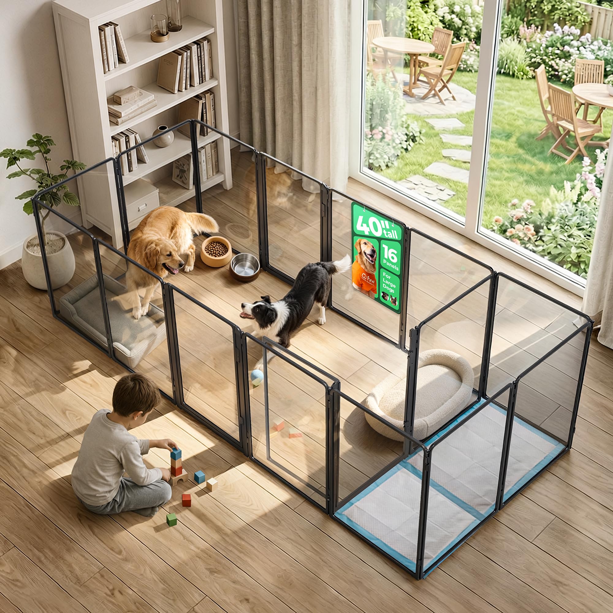 FXW AuraSpace Pro Clear Acrylic Indoor Dog Playpen, 40" H, 16 Panels