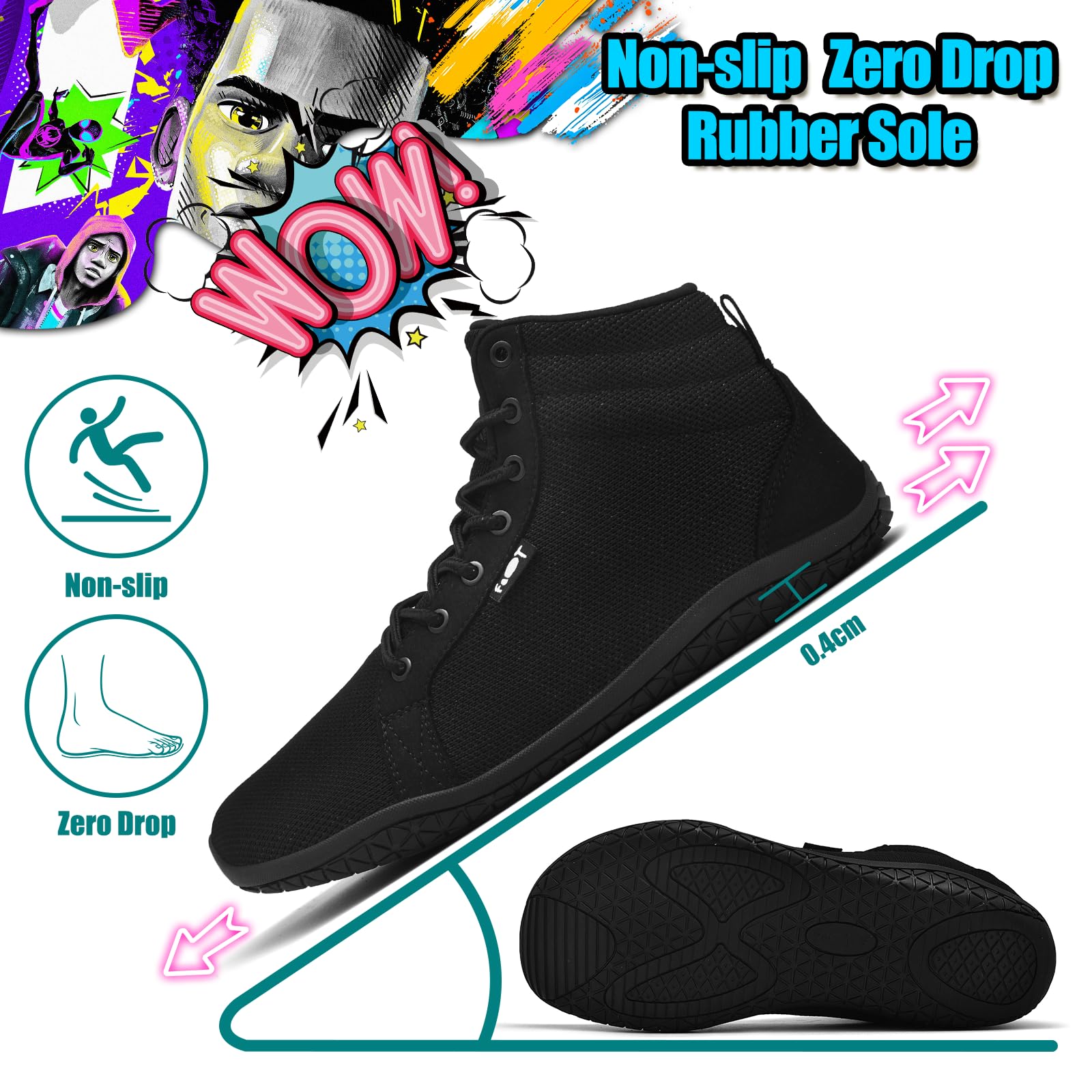 Wizshoe Barefoot Damski Męski Wysokie Tenisówki Buty Minimalistyczny | Lekkie szerokie buty spacerowe z rozdzielonymi palcami podeszwa zero drop uniseksowe antypoślizgowe do treningów