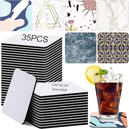 35 posavasos cuadrados de sublimación en blanco para sublimación, posavasos de goma en blanco, tapete de transferencia de calor, tapete de taza en