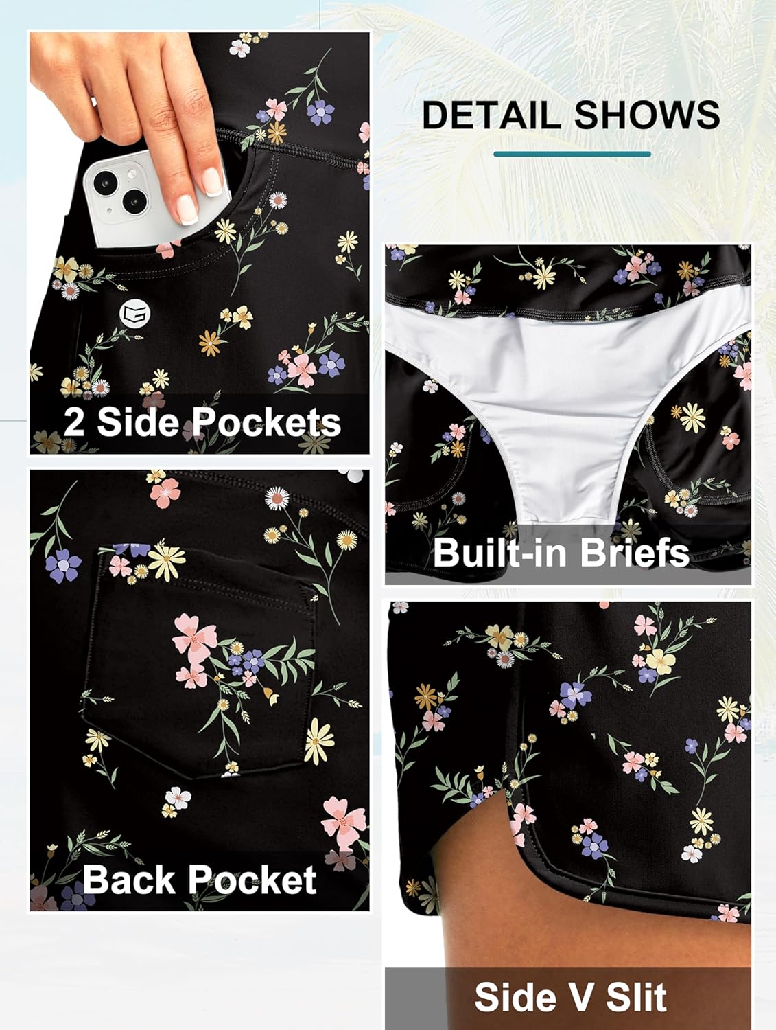 G Gradual Women's 3" High Waisted Swim Board Shorts with Pockets Quick Dry Swimsuit Bottoms Bathing Suit for Women with Liner - Image 4