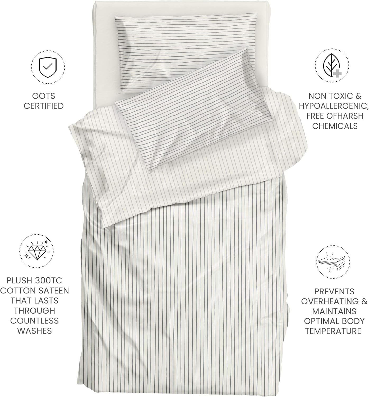 Authentic Crazy Deals Makemake Organics Organic Duvet Cover (Pack of 3) GOTS Certified Organic Cotton Duvet Set Twin Single Dreamy Soft Reversible Button Closure Non Toxic Neutral (Twin, Blue/Gray Stripes)