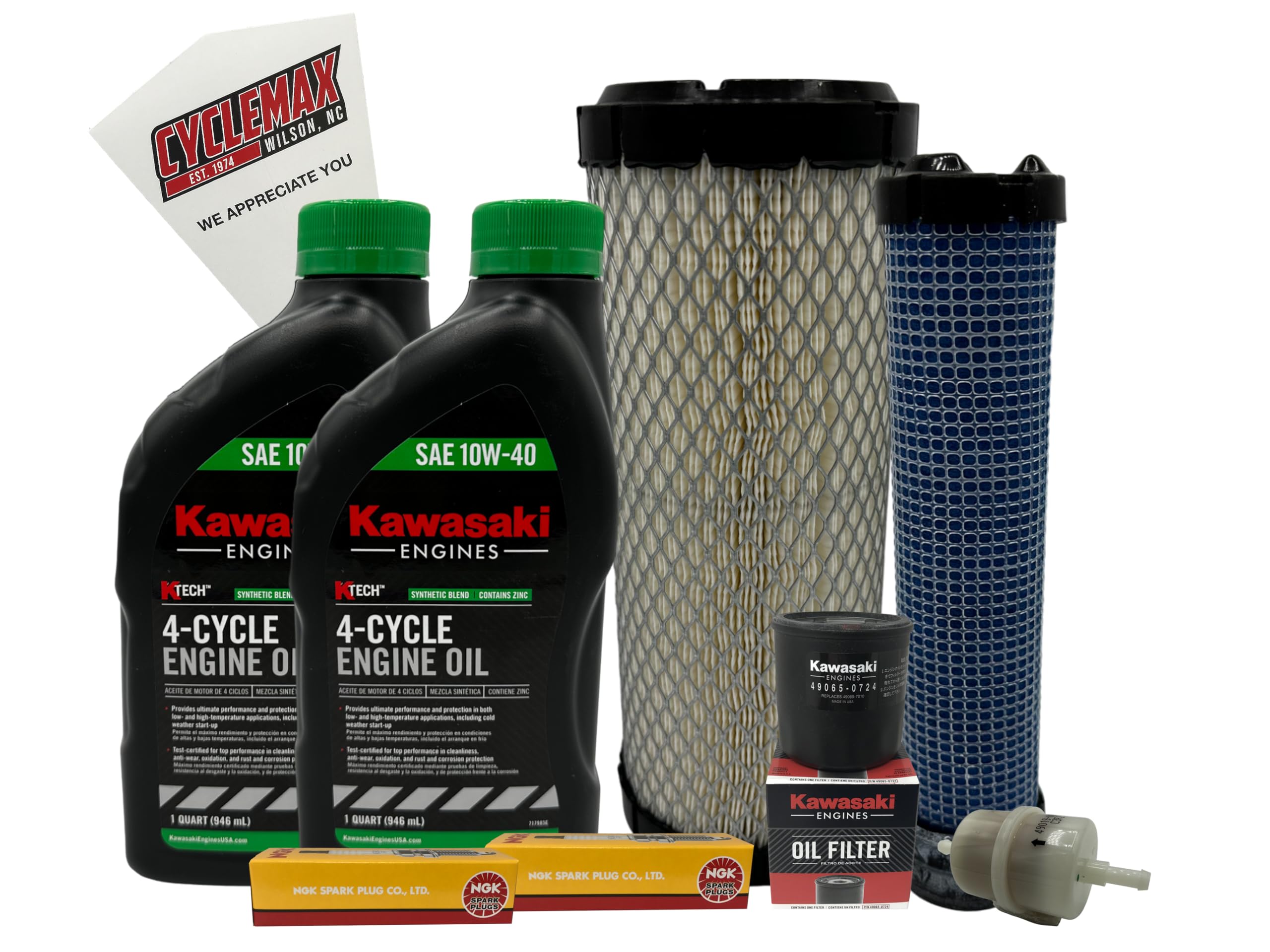 Cyclemax Tune Up Kit 10W-40 with Spark Plugs compatible with Kawasaki 99969-6529 compatible with FX921V FX1000V
