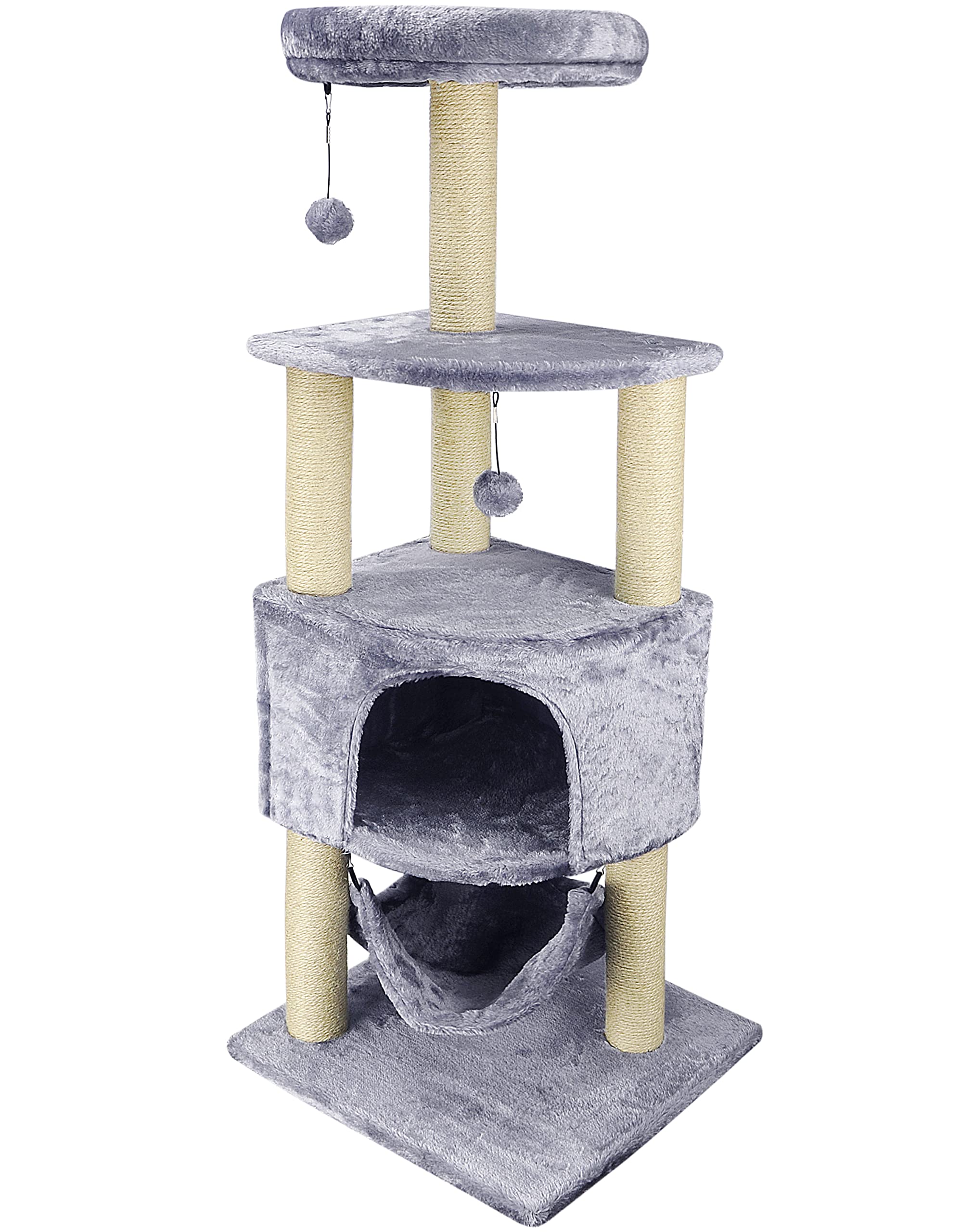 45in Cat Tree Tower with Big Condo for Indoor Kitten,Cat Tower with Scratching Post,Scratching Board and Cat Toys,Multi-Level,Small Space,Transformer Cat Tree, Grey(New)