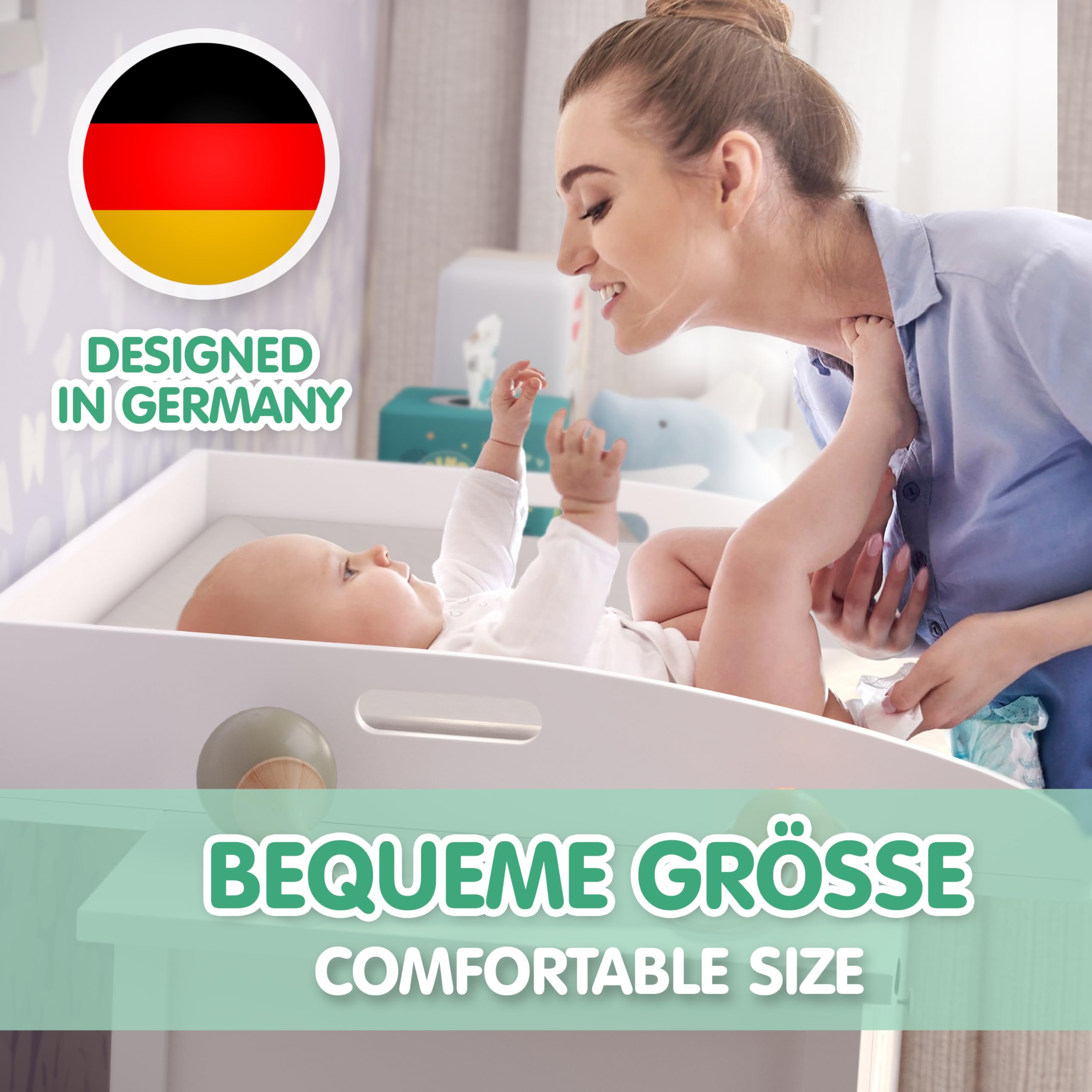 CADANI Wickelaufsatz ILA – Verstellbarer Universal Wickeltisch-Aufsatz kompatibel mit IKEA Kommoden Malm, Hemnes, Nordli – 77×76×12 cm, Weiß mit Kippschutz & Sicherer Befestigung für Wickelkommoden