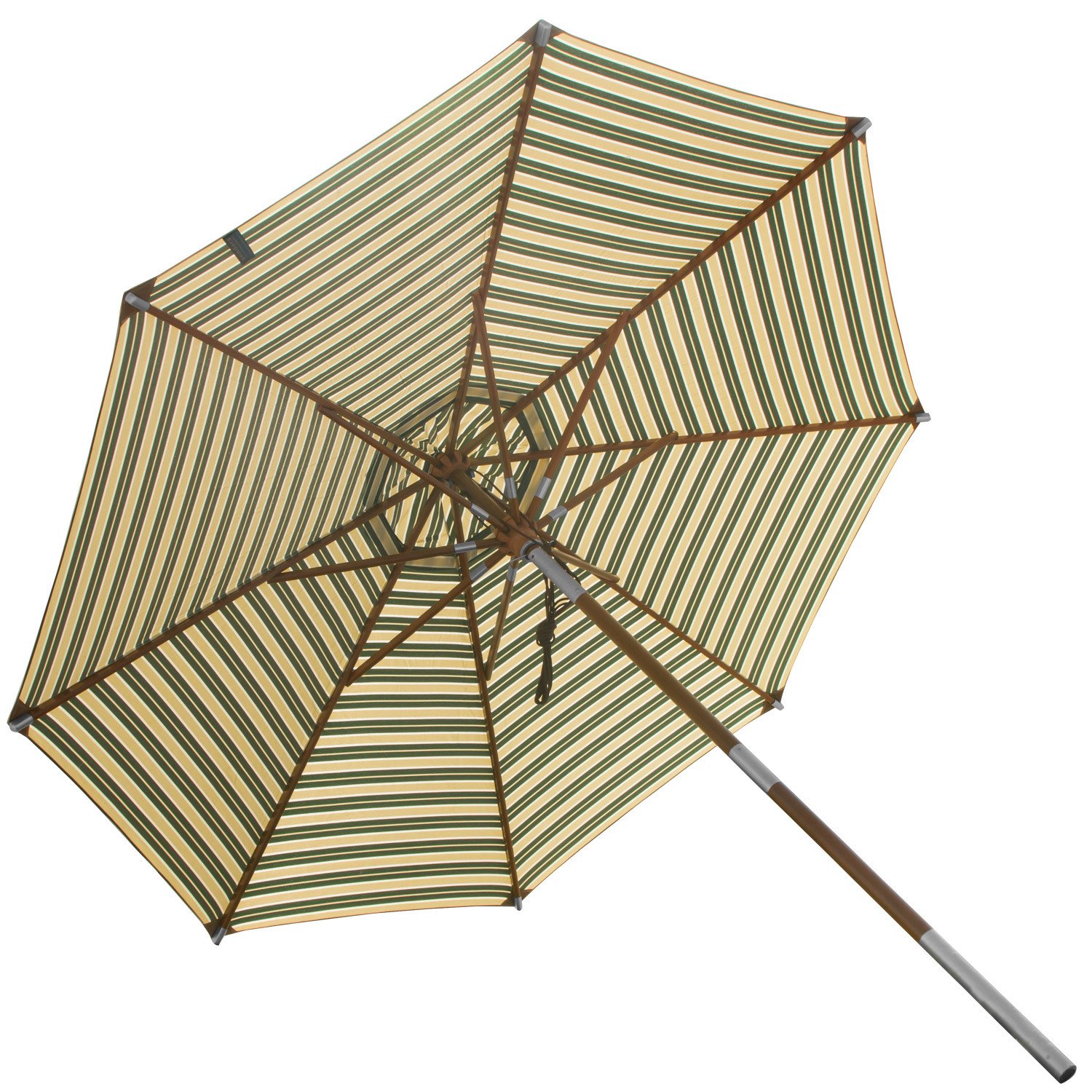 anndora® Sonnenschirm Holz 3 m rund Gartenschirm Marktschirm 300 cm - knickbar per Drehkippmechanismus - mit Winddach - Olefinstoff gestreift Grün Weiß Gelb