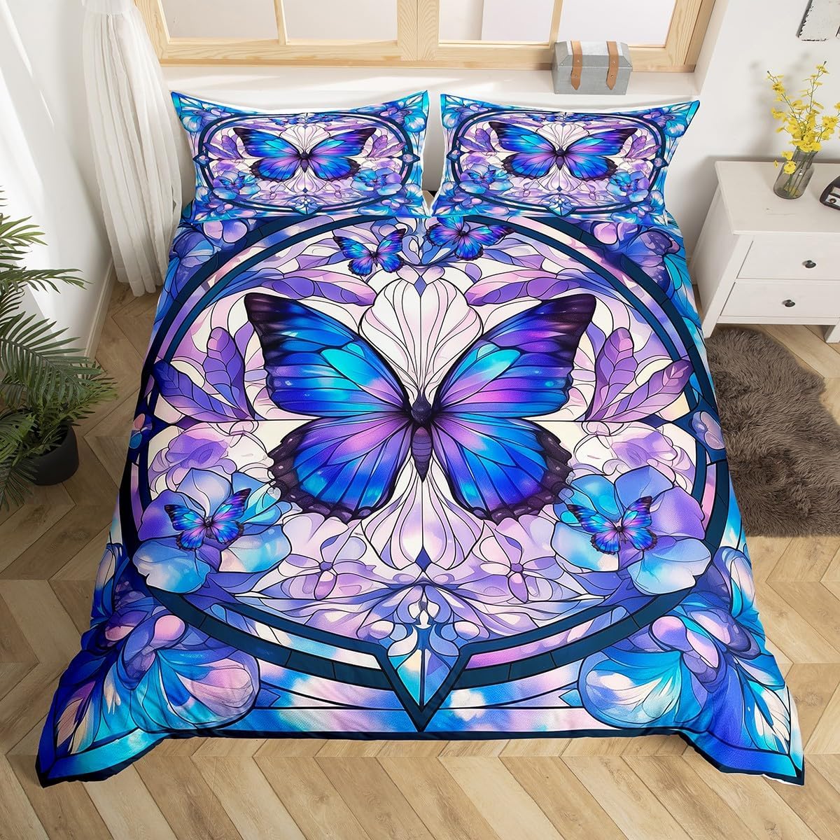 Manfei Rustic Cat Duvet Cover Set Toddler,Botanical Floral Leaves Comforter Cover 2pcs for Teens Youth,Vinatge Farm Animal Bedding Set 1 Pillowcase(No Comforter),Farmhouse Style Bedding Quilt Cover