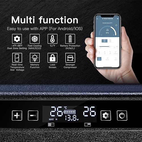Miniatura 6 de BODEGA Refrigerador de automóvil de 12 voltios refrigerador de automóvil de doble zona control de aplicación congelador portátil 37 cuartos de galón