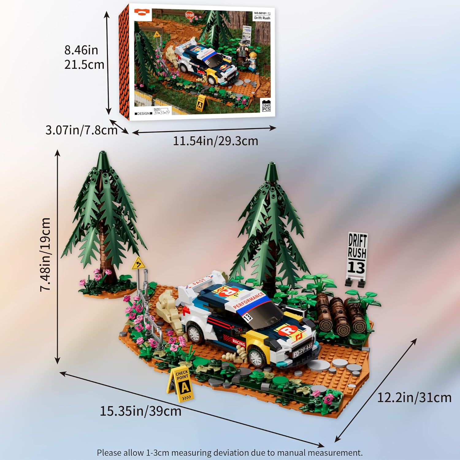 Car Building Set, Off-Road Racing Cars Buildings Blocks Sets for Adults Kids, Miniature Vehicle Model w/ Forest Scene Modular Car Building Kit Toys Gift for Birthday Holidays,Drift Rush 1049PCS