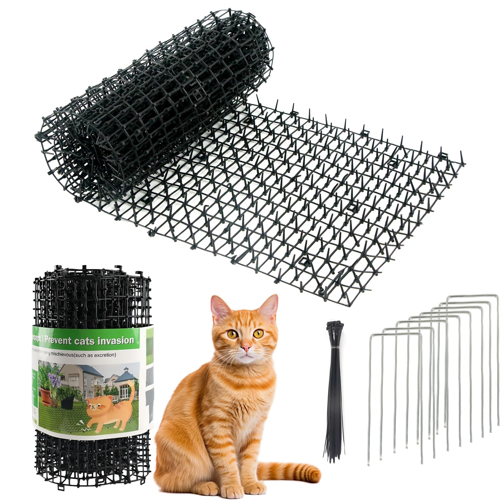 Anti Cat Spikes, Prickle Strip Dig Stopper Cat Repellent Mat Cat Scat Mats with Spikes Plastic Indoor Mats for Preventing Animals from Entering the Garden, 200 X 28cm