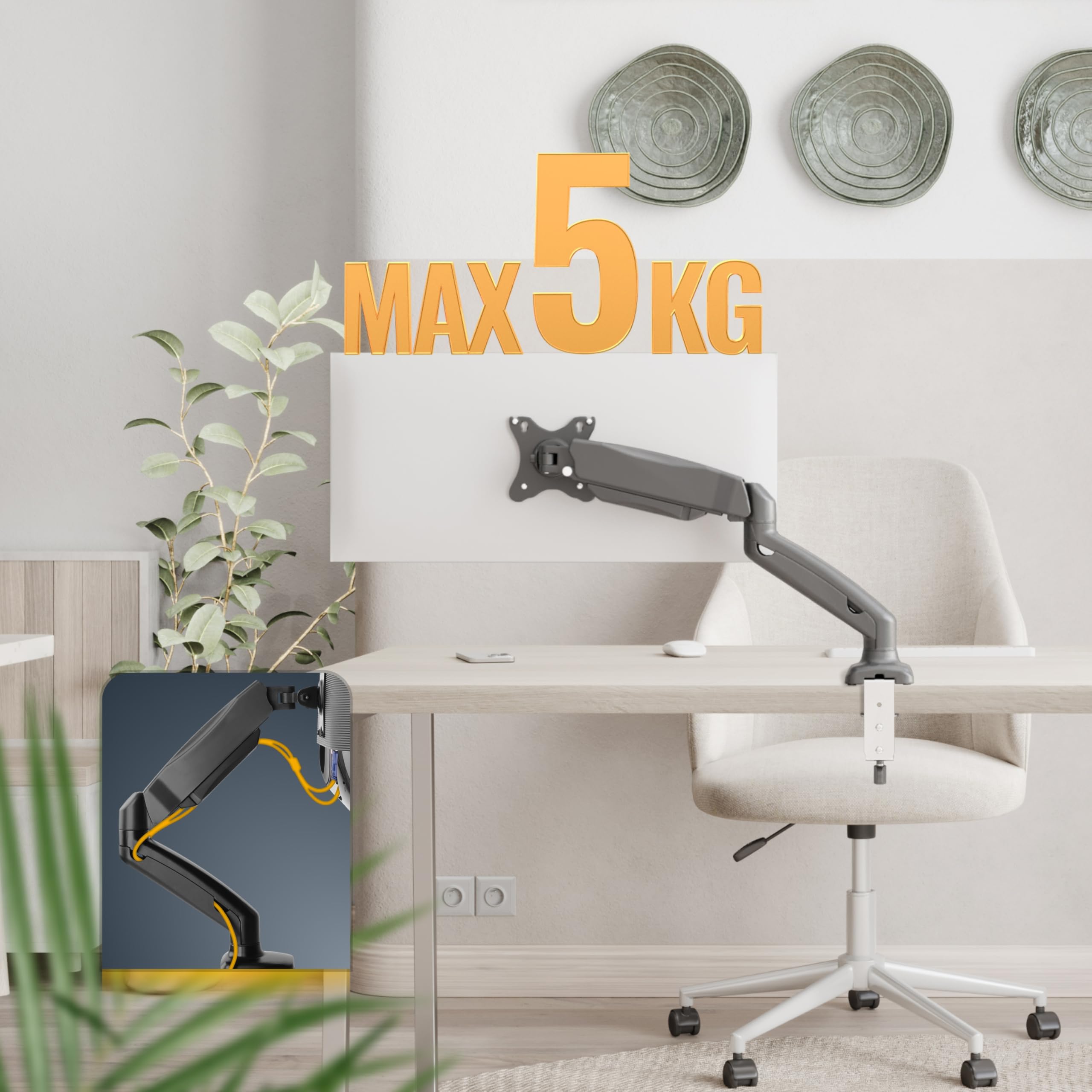 Bras Orientable Support Ecran PC RICOO TS2511 - Bras Pivotant Pour Moniteur 13-30" Jusqu'à 8kg Support Bureau Inclinable