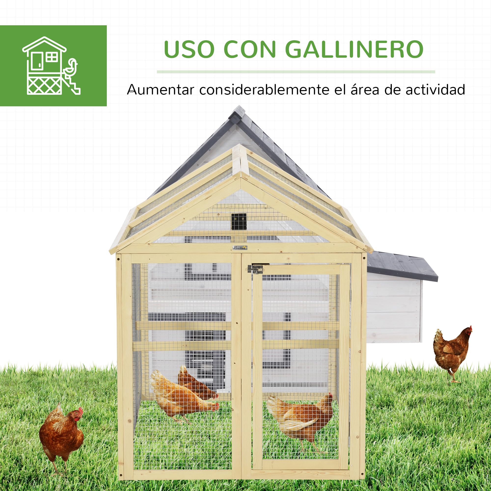 PawHut Gallinero Exterior Madera 140x88,5x106 cm 1-3 Gallinas 3 Perchas 2 Puertas Cierre
