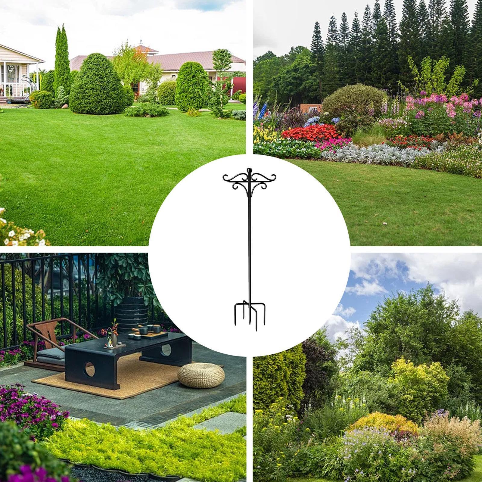 Gancho De Pastores Al Aire Libre - Ganchos De Jardín Cestas Para Plantas, Gancho De Pastores Ajustable En El Exterior | Gancho Doble Exterior De Hierro Resistente Con Base De 5 Puntas, Soporte Para Pa