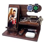Gifts for Men Women Brother Boss Boyfriend Him Nightstand Organizer Gifts for Dad from Daughter Son Wood Phone Docking Station &lpar;Dark Brown&rpar;