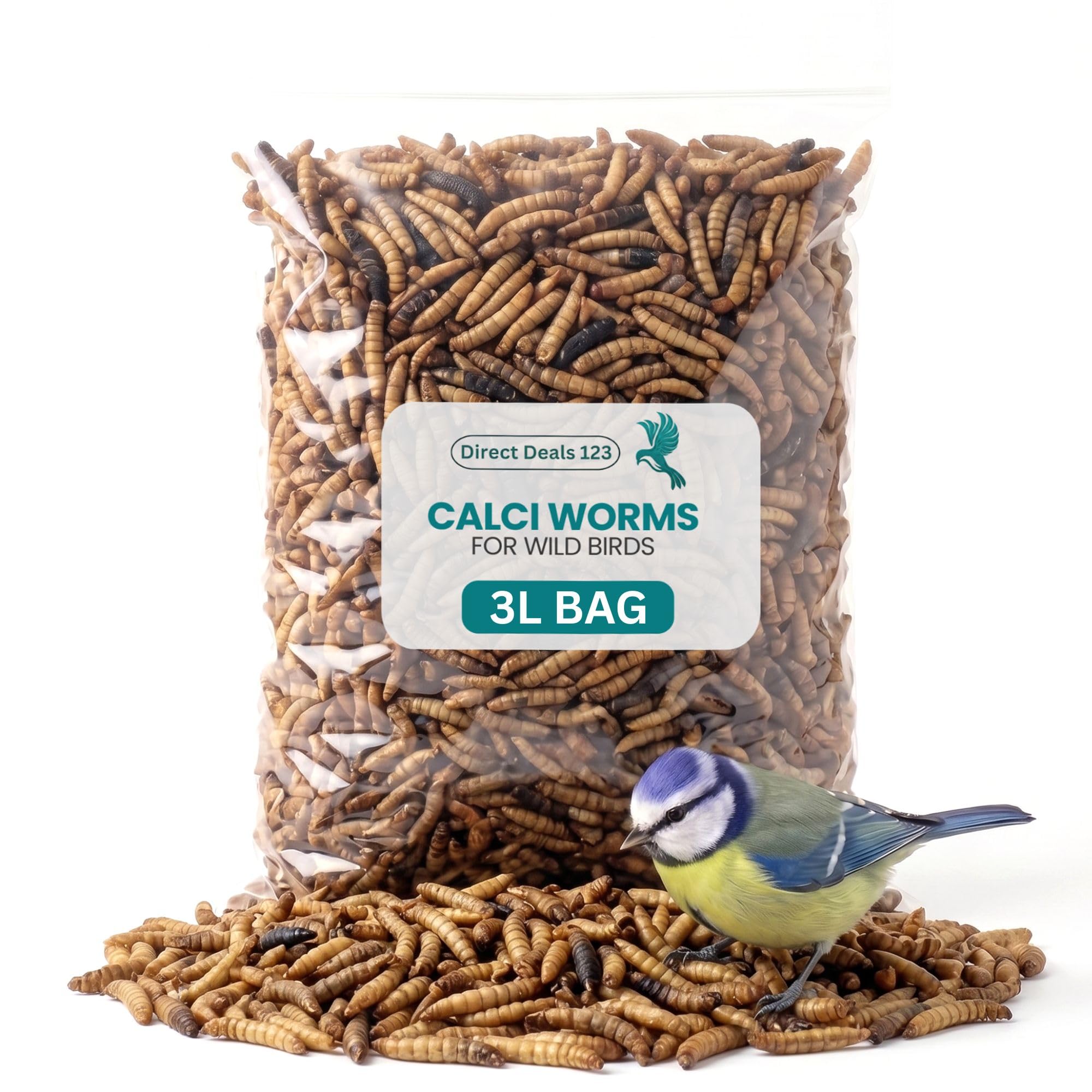 (3L BAG) Calci Worms for Wild Bird Food Premium Bird Feed High Calcium Protein Treat for Robins Sparrows Garden Wildlife Natural Energy Boost Dried Worms Mix Pack