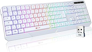 KLIM Chroma Wireless Gaming Keyboard RGB NEW 2023 - Long-Lasting Rechargeable Battery - Quick and Quiet Typing - Water Resistant Backlit Wireless Keyboard for PC PS5 PS4 Xbox One Mac - White