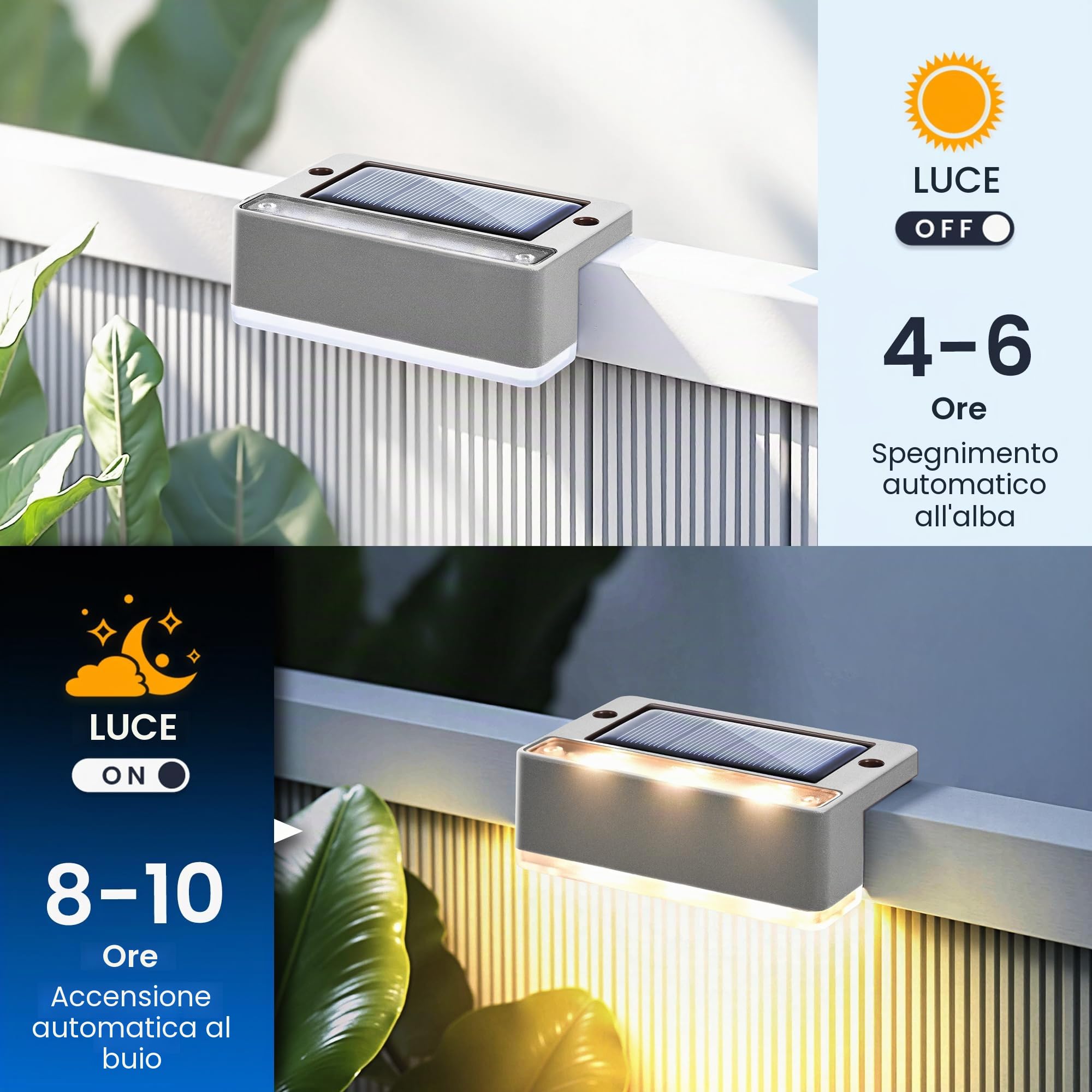 Solpex Lampade solari per esterni, 12 pezzi, luce bianca calda, luci solari impermeabili, illuminazione a LED per scale esterne, gradini, recinzioni, giardino, cortile, terrazza, grondaia, decorazione