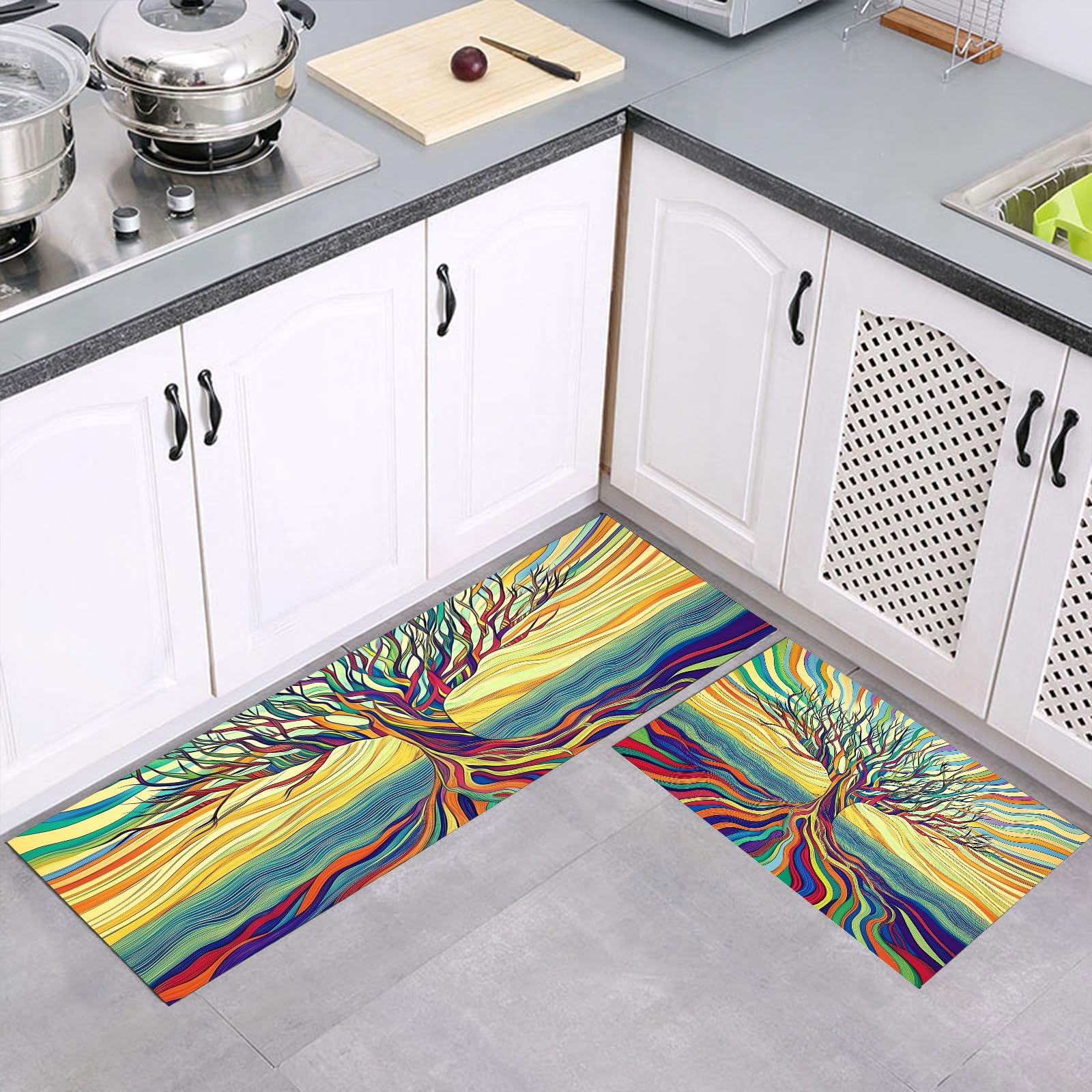 Alfombras de cocina lavables con diseño psicodélico y base antideslizante para pasillo