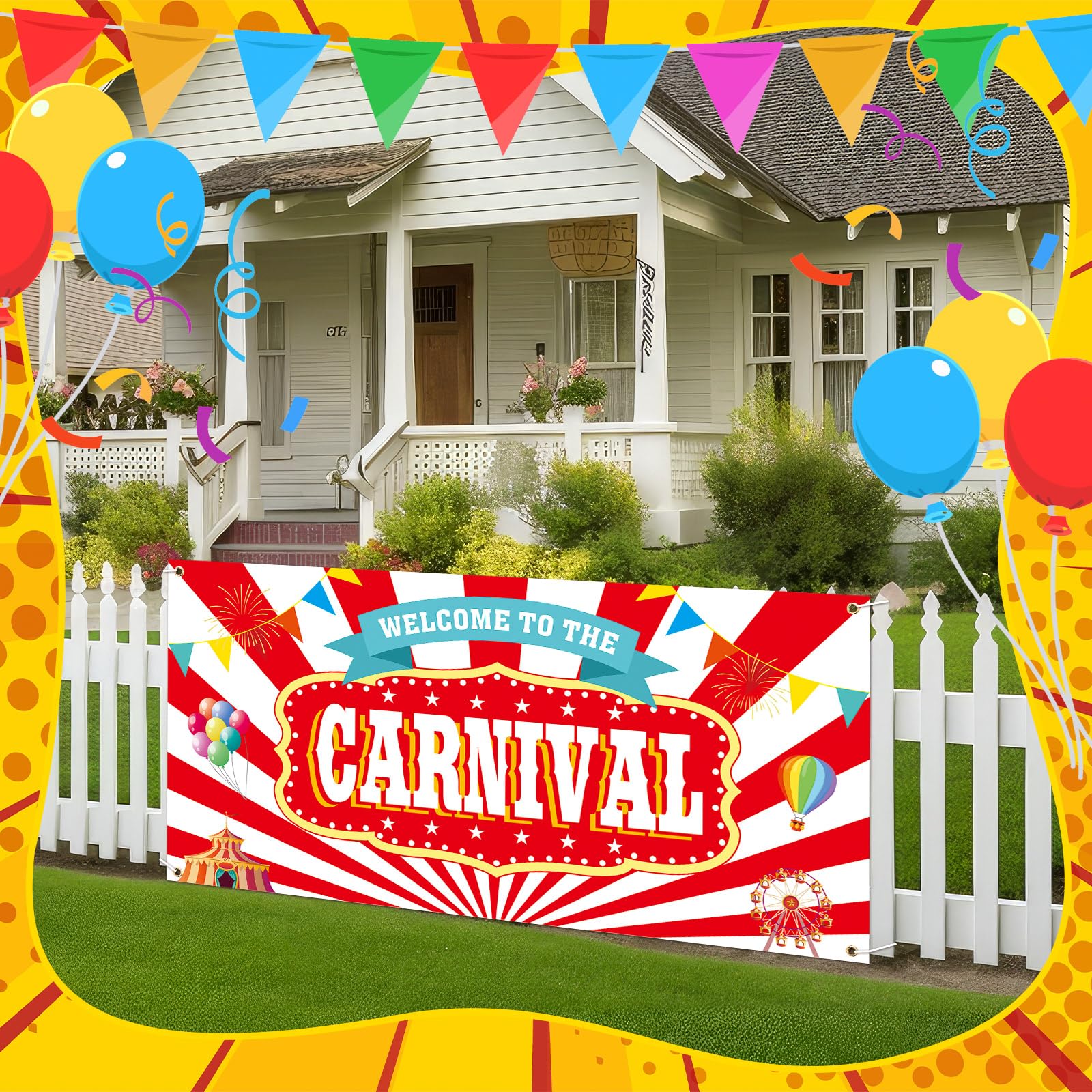 Teenyyou Welcome to the Carnival Banner Decoraciones de carnaval | Diseño de rayas rojas y blancas, decoración de fiesta temática de carnaval, telón de fondo de tela duradera para