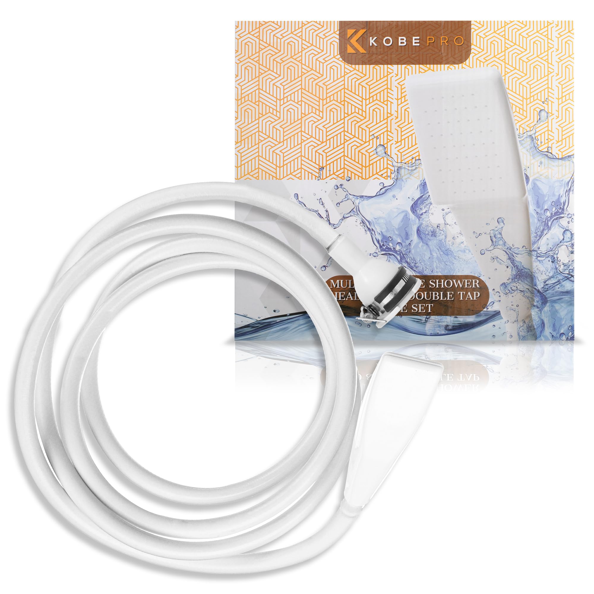 Kobe Cabezal de ducha profesional extra largo y manguera de 3 m de largo con abrazadera de ajuste seguro, perfecto para ducha en casa o aseo de mascotas, abrazadera segura de metal