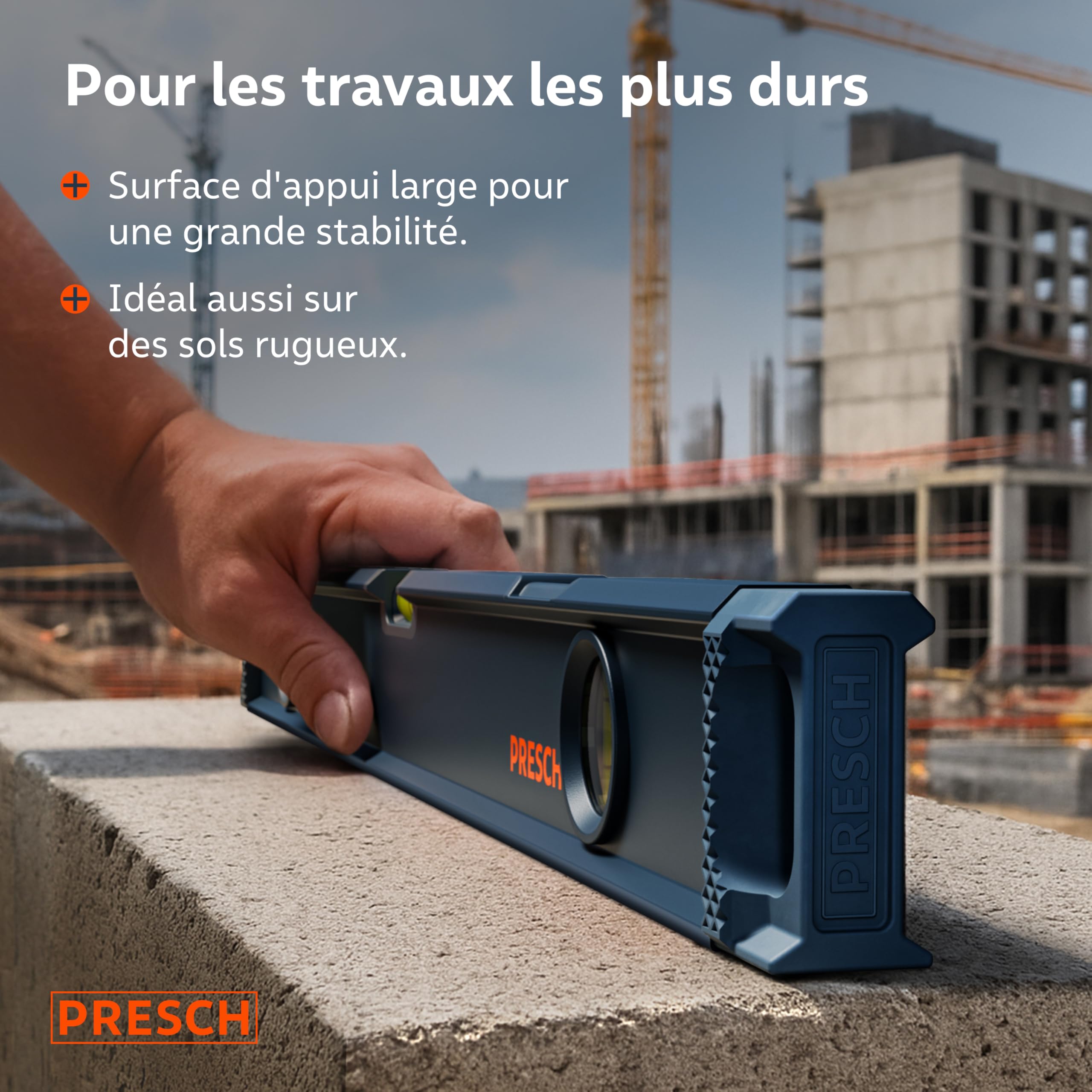 Presch Niveau à Bulle Magnétique 80cm - Fiole incassable avec pente 2% - Fenêtre de lecture verticale - Embouts antidérapants innovants - Surface de mesure précise