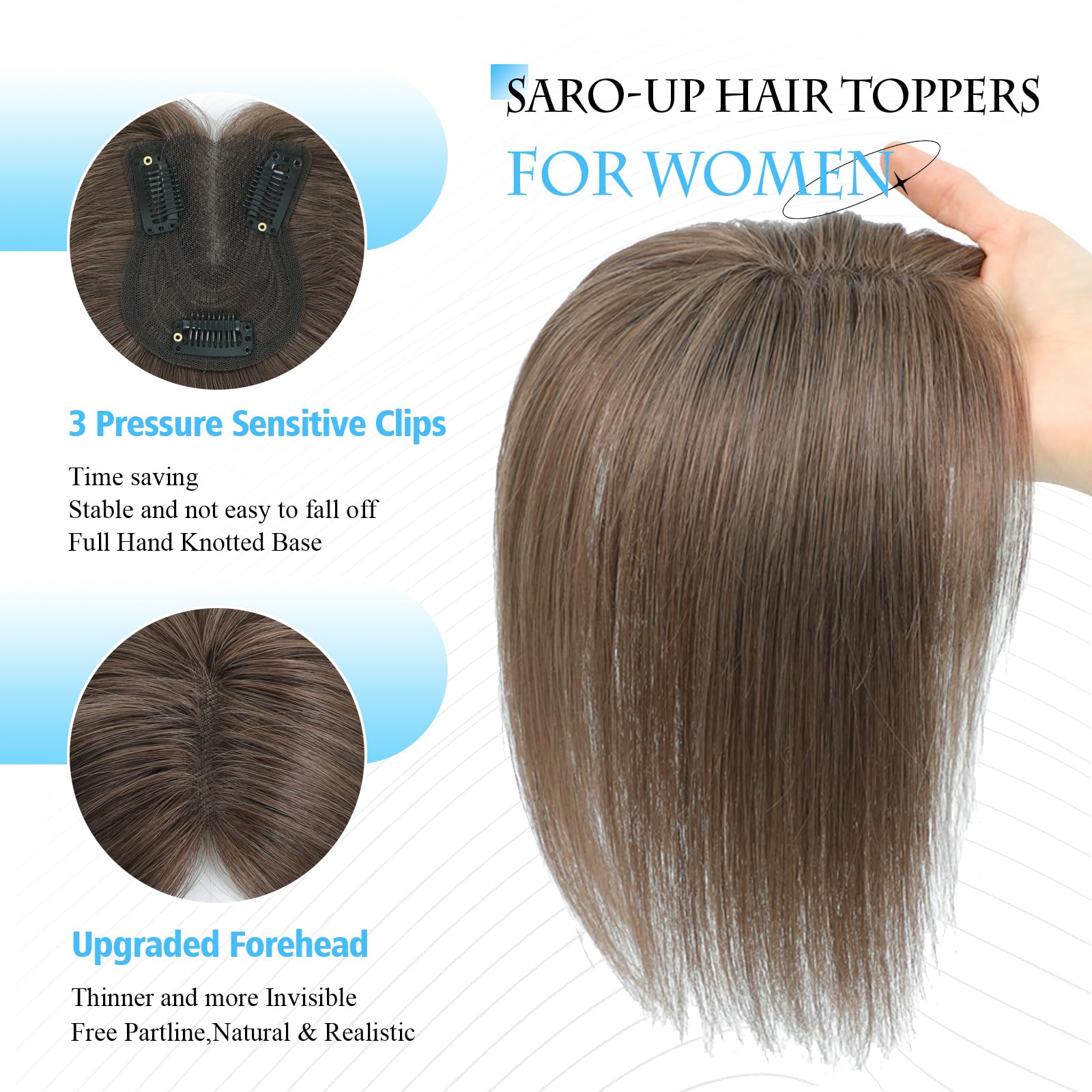 Hair Toppers with Thinning Hair Toppers for Women 100% Real Human Hair Pieces 7 * 10cm Hand-Tied Swiss Base Topper No Bangs 30g Hairpieces 10Inch(Medium Auburn Brown) - Image 4