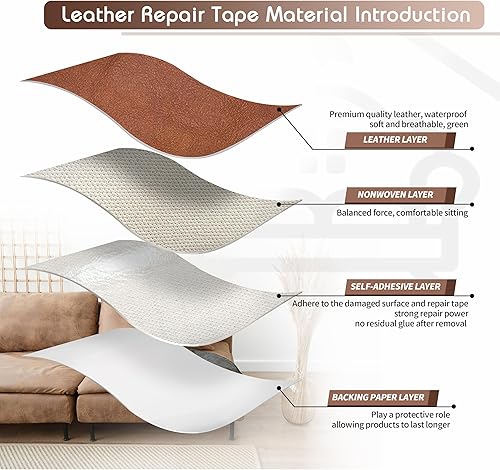 Vista 38 de KING MOUNTAIN Cinta de reparación de cuero, 16 x 60 pulgadas, gris, autoadhesiva, impermeable, ecológica