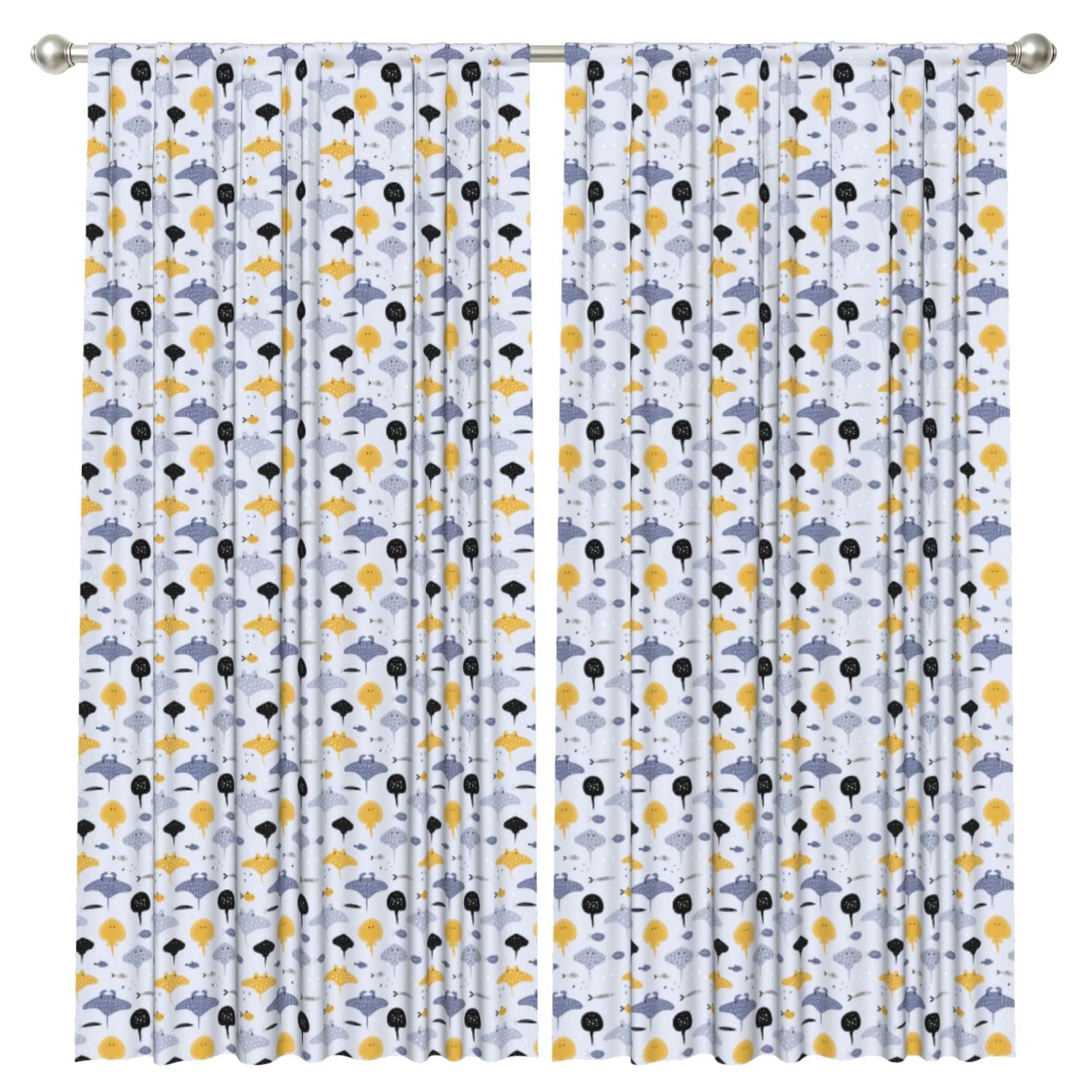 InOmak Cartoon Fish And Stingray, 2 Panels Window Curtains 52 x 84 Inch Blackout Curtains for Living Room Bedroom