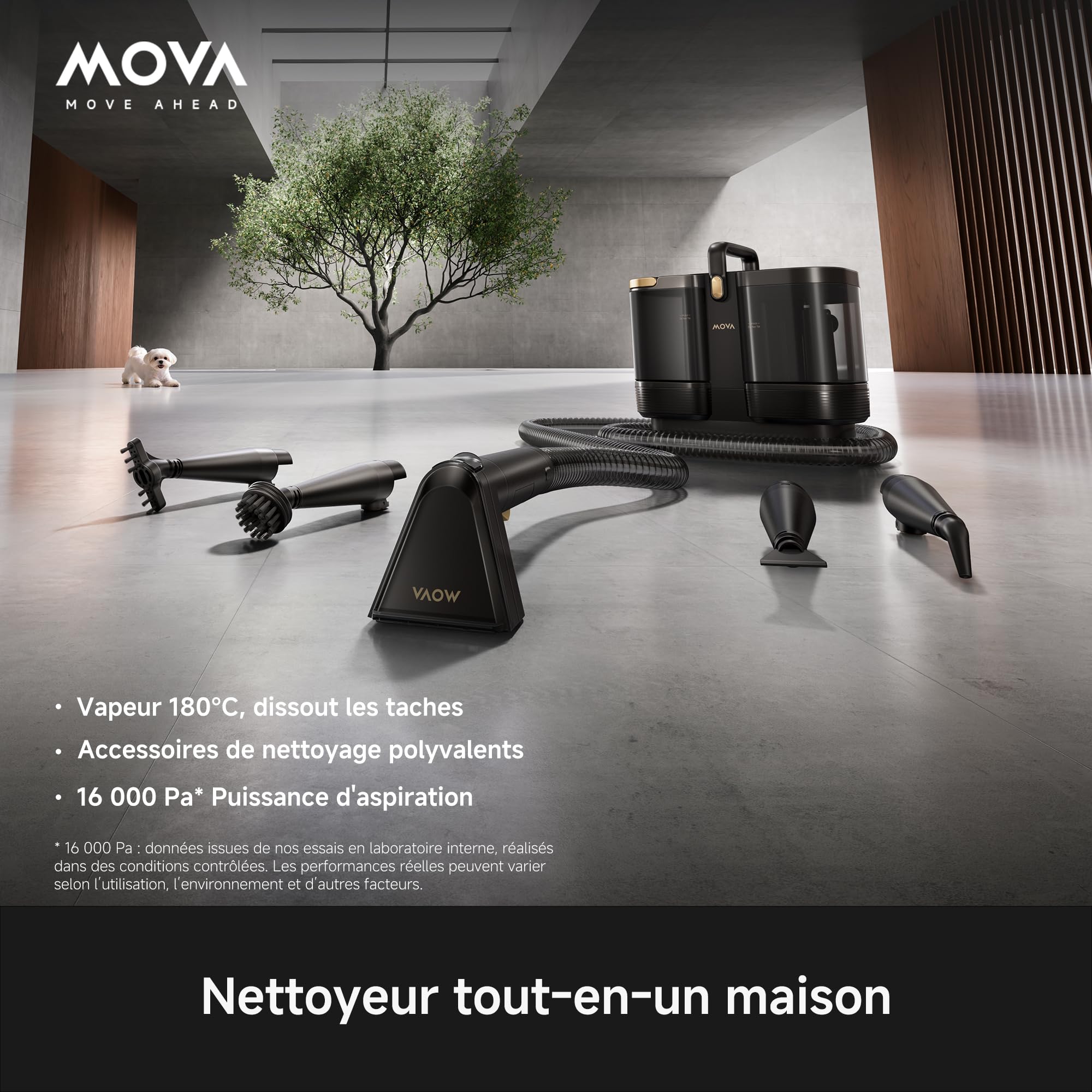 MOVA S10 Nettoyeur vapeur multi-surfaces avec 9 accessoires, vapeur surchauffée, aspiration 16 000 Pa, ≤5% d’humidité résiduelle, élimine 99,99% des bactéries et acariens, sans produits chimiques