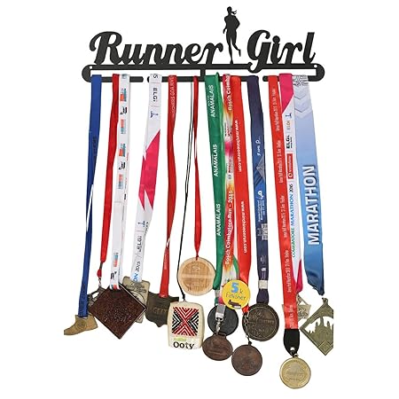 RUNWYND Runner Girl Medal Hanger - Black (48 cm x 15 cm)