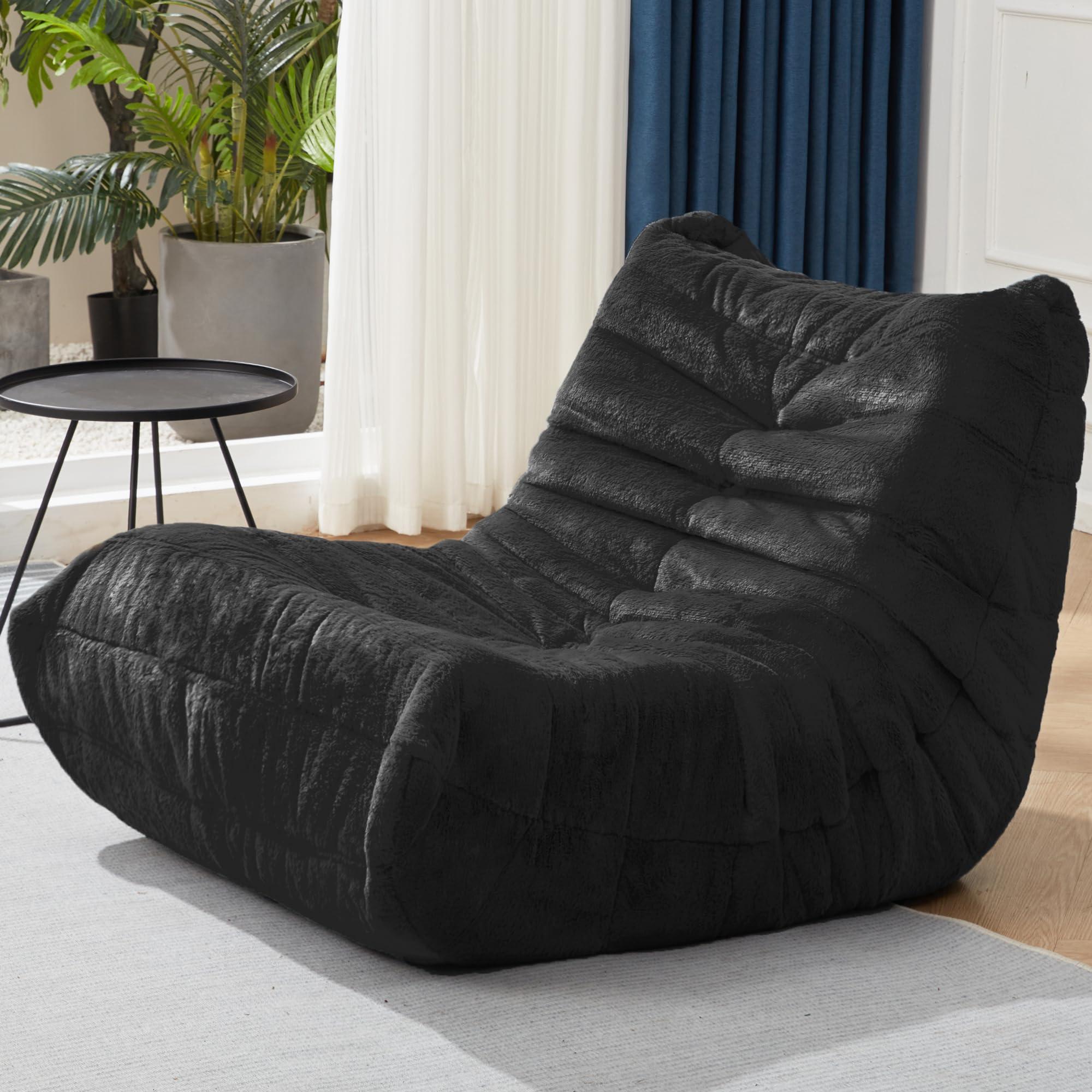 Hobestluk Bean Bag Chairs for Adults, Giant Bean Bag Sofa, Memory Foam Bean Bag Chair, Bean Bag Sofa Sack Faux Fur Fireside Bean Bag for Living Room Bedroom Dorm Office (Black Plush)
