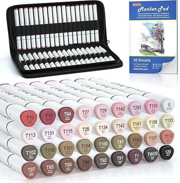 36 Colours Skin Tone&Hair Art Markers, Shuttle Art Dual Tip Alcohol Based Marker Pen Set Contains 1 Blender 1 Carrying Case 1 Marker Pad Perfect for Kids & Adults Portrait,Comic, Anime, Manga