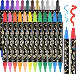 Betem 24 Couleurs Feutre Acrylique à Double Pointe, Stylo Marqueur Peinture Acrylique pour Bois, Toile, Pierre, Tissu, Peinture sur Roche, Verre, Surfaces en Céramique, Objets Artisanaux DIY