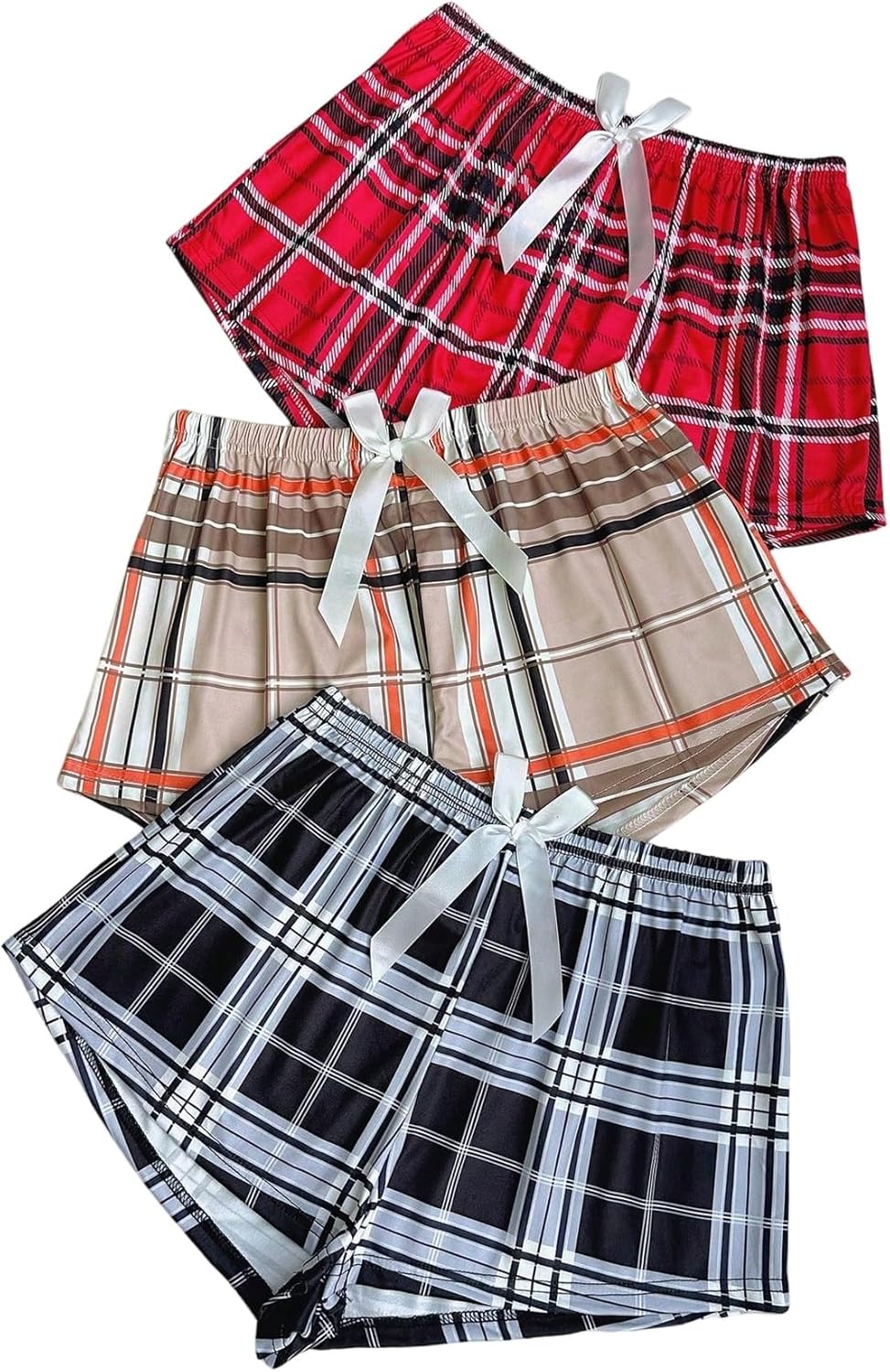 Milumia Women's 3 Pieces Plaid Pajama Shorts Bow Elastic Waist Pj Sleep Shorts