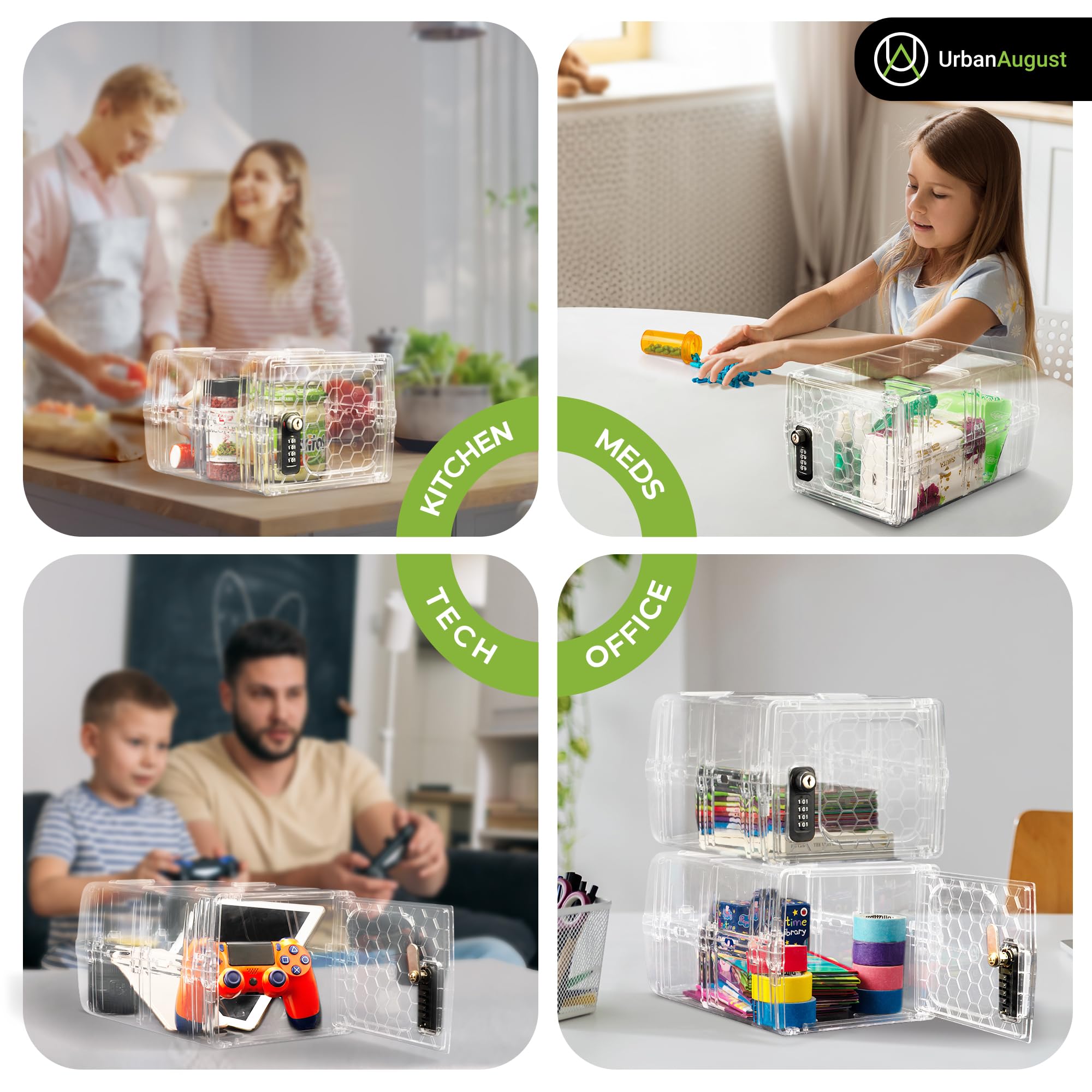 Urban August Double Combination & Key Lock Box - Hygienische abschließbare Box für Medizin, Lebensmittel & Elektronik - Schloss für Haus & Büro - Industriequalität Kunststoff - (Transparent)