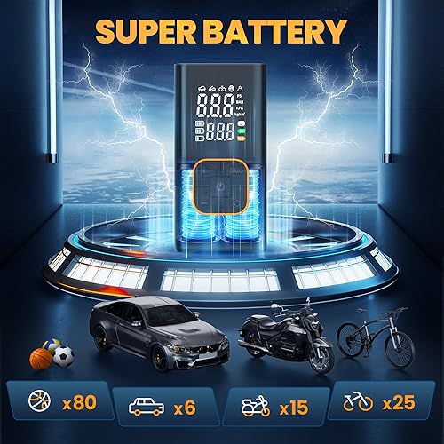 Miniatura 4 de Inflador de neumáticos, compresor de aire portátil, bomba de bicicleta de 150 PSI, inflador de neumáticos portátil inalámbrico con indicador de