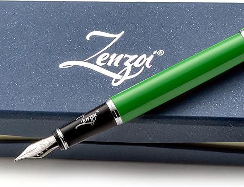 ZenZoi Pluma estilográfica verde punta fina  Bolígrafo de calidad para hombres, mujeres con caja de regalo de lujo, punta notable, convertidor de