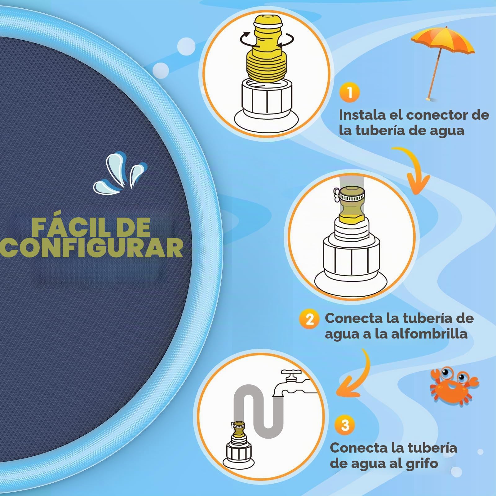 Splash Pad con función antideslizante, aspersor de agua para niños, juego exterior, jardín infantil, 200 cm, aspersor para piscina, juguete acuático