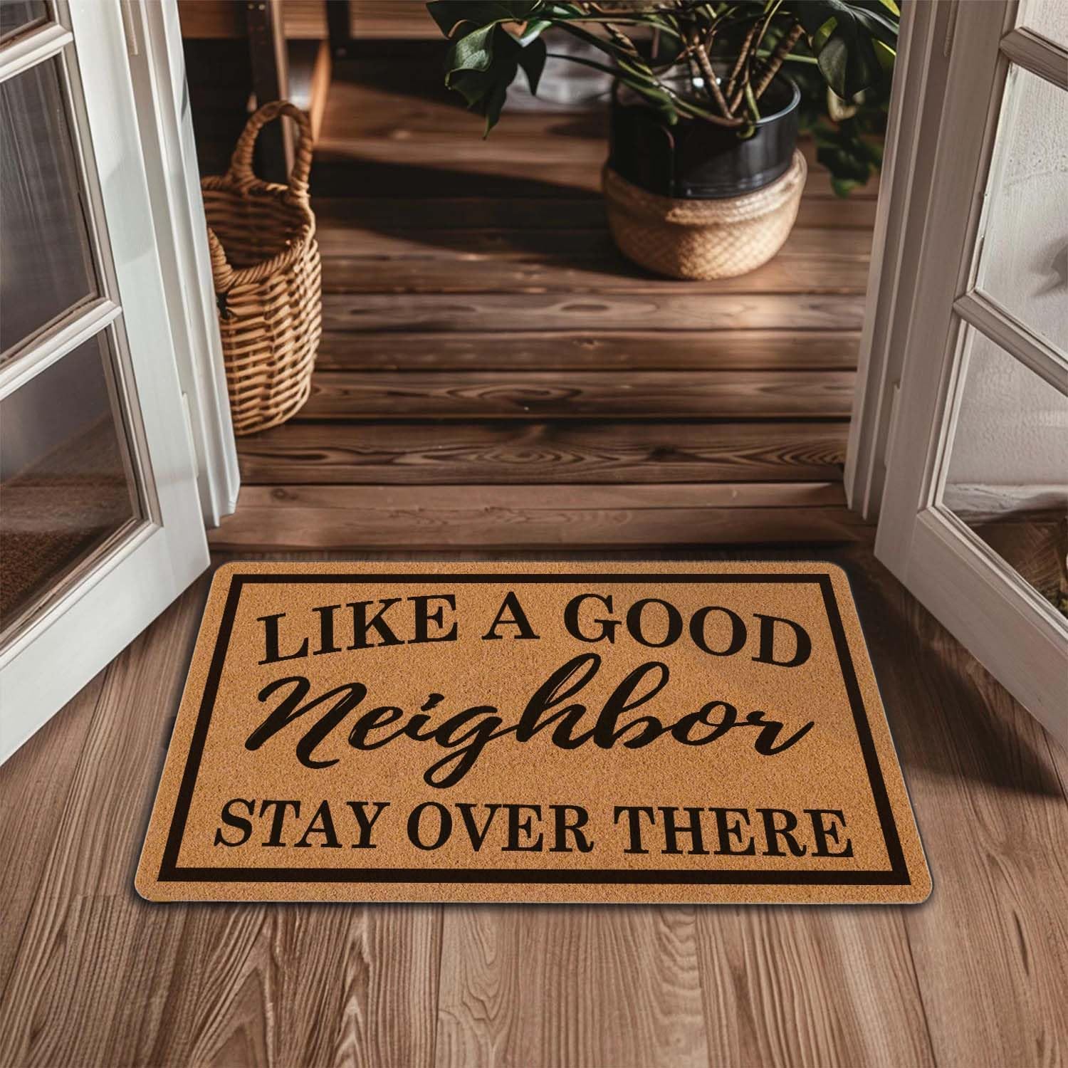 Welcome Door Mat Like A Good Neighbor Stay Over There Outdoor Indoor Entrance, Low-Profile Floor Mats Non Slip Durable Entrance Rugs for Entry, Patio, High Traffic Areas Front Door, 17" x 29.5"