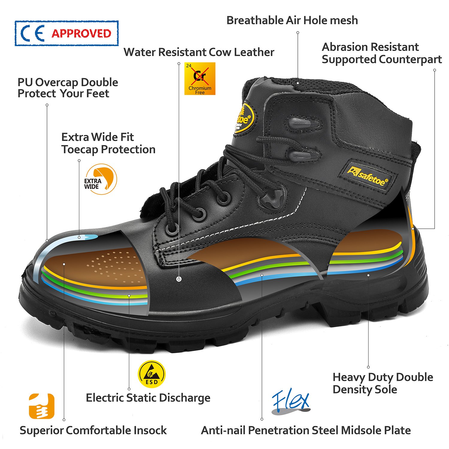 SAFEYEAR Botas de Trabajo Hombres con Puntera de Acero,Zapatos de Seguridad para Mujeres S3 M-8356BN (Negro, EU 45)