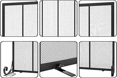 Miniatura 5 de Fire Beauty Pantalla de chimenea de pantalla plana para chimenea, cubierta de puerta de metal forjado para el hogar, valla de seguridad de malla