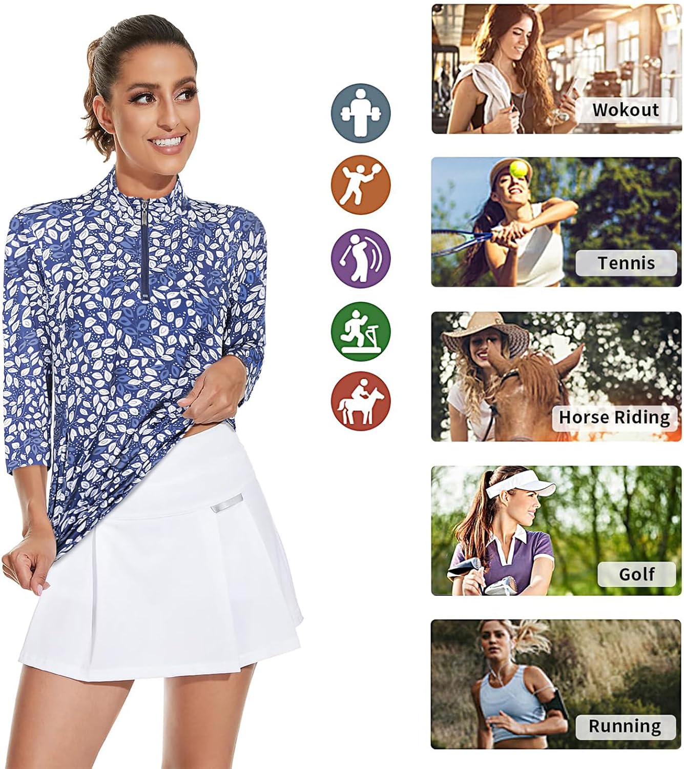 Viracy 3/4 Sleeve Womens Golf Shirts Quick Dry Quarter Zip Workout Tennis Polo Tops with Pocket - Image 3