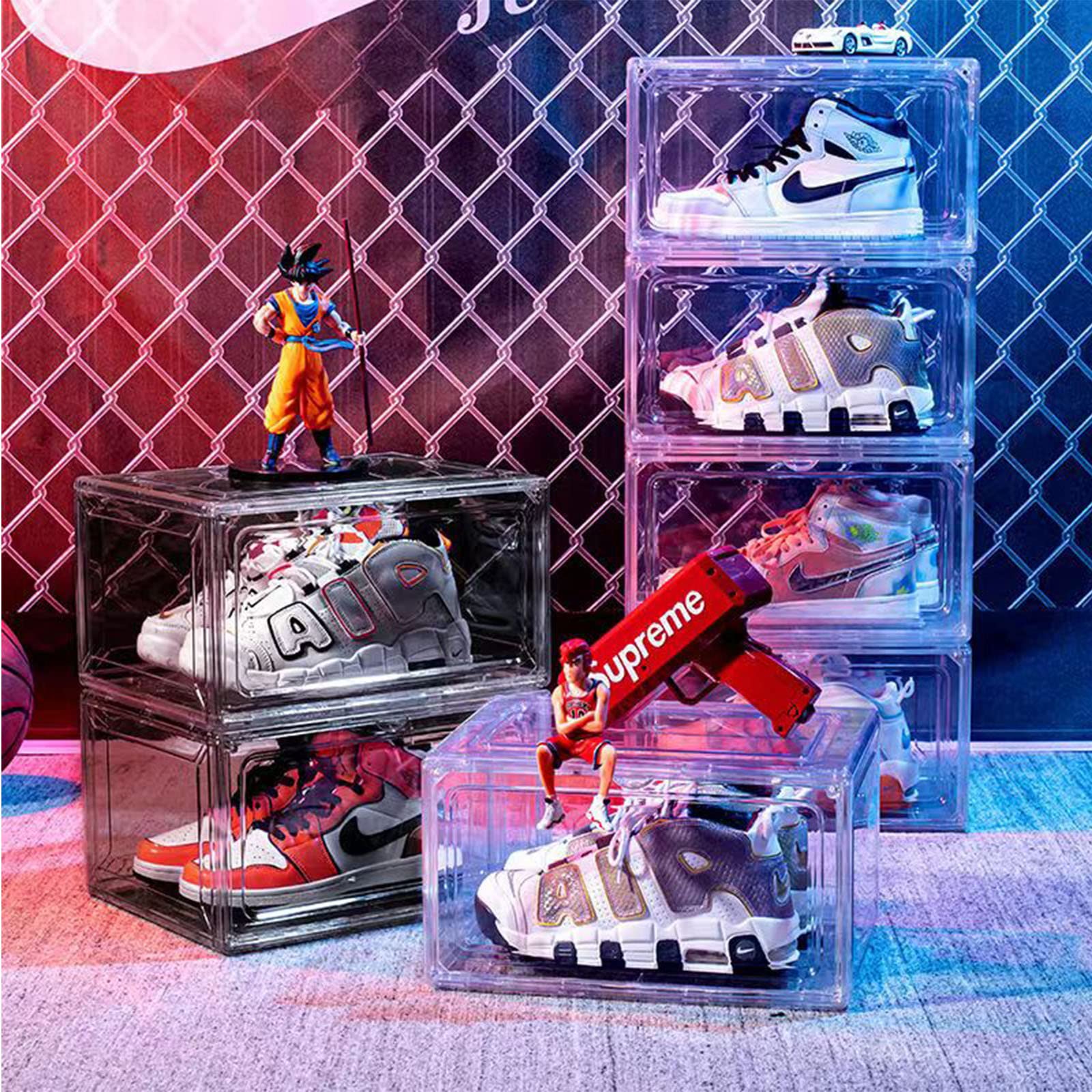 MECC Caja de Zapatos Transparente, Armario de Zapatos acrílicos apilable, con Puerta magnética, 14.4x10.6x8inch / 36x27x20cm (Clear Front Door 9 Pack#)