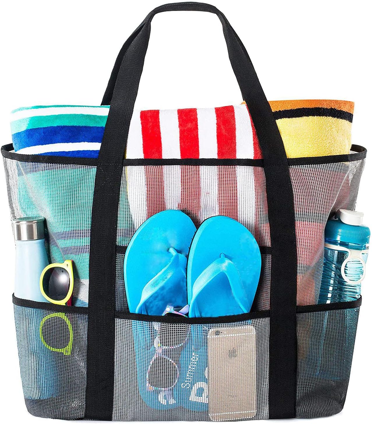 HotsUAEMesh Beach Bag - Toy Tote Bag - Large Lightweight Market, Grocery & Picnic Tote with Oversized Pockets